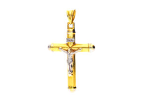 Eleganter Kreuzanhänger aus 585 Gold, 1,9 g, in Bicolor mit Christusfigur. Feine Verarbeitung, geprüfte Qualität. Nur im Geschäft erhältlich.