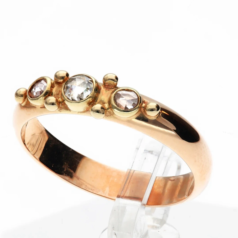 585er Goldring mit drei Altschliff-Diamanten ca. 0,30 ct