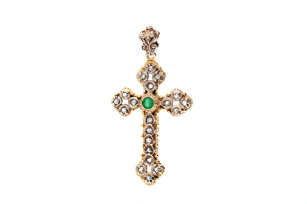 Anhänger Kreuz 585 Gold Farbstein & Diamanten 5,5 g
