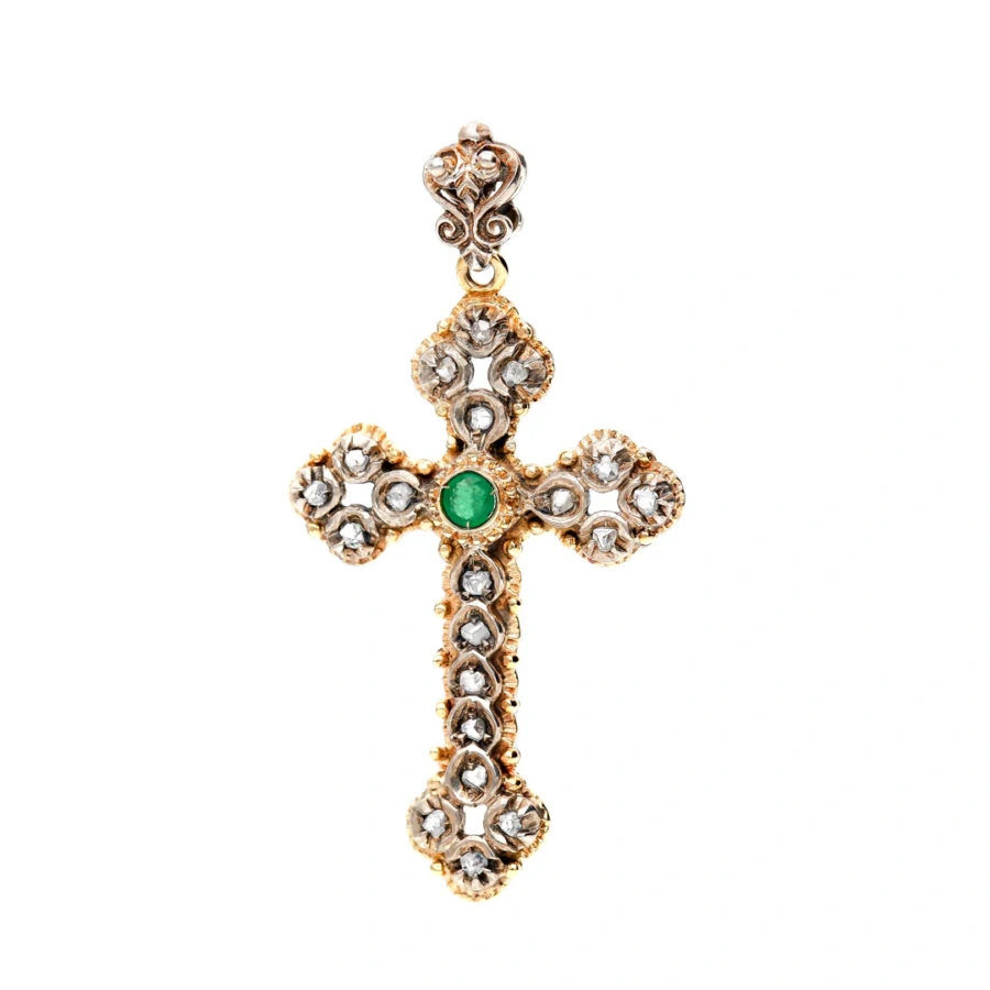 Anhänger Kreuz 585 Gold Farbstein & Diamanten 5,5 g