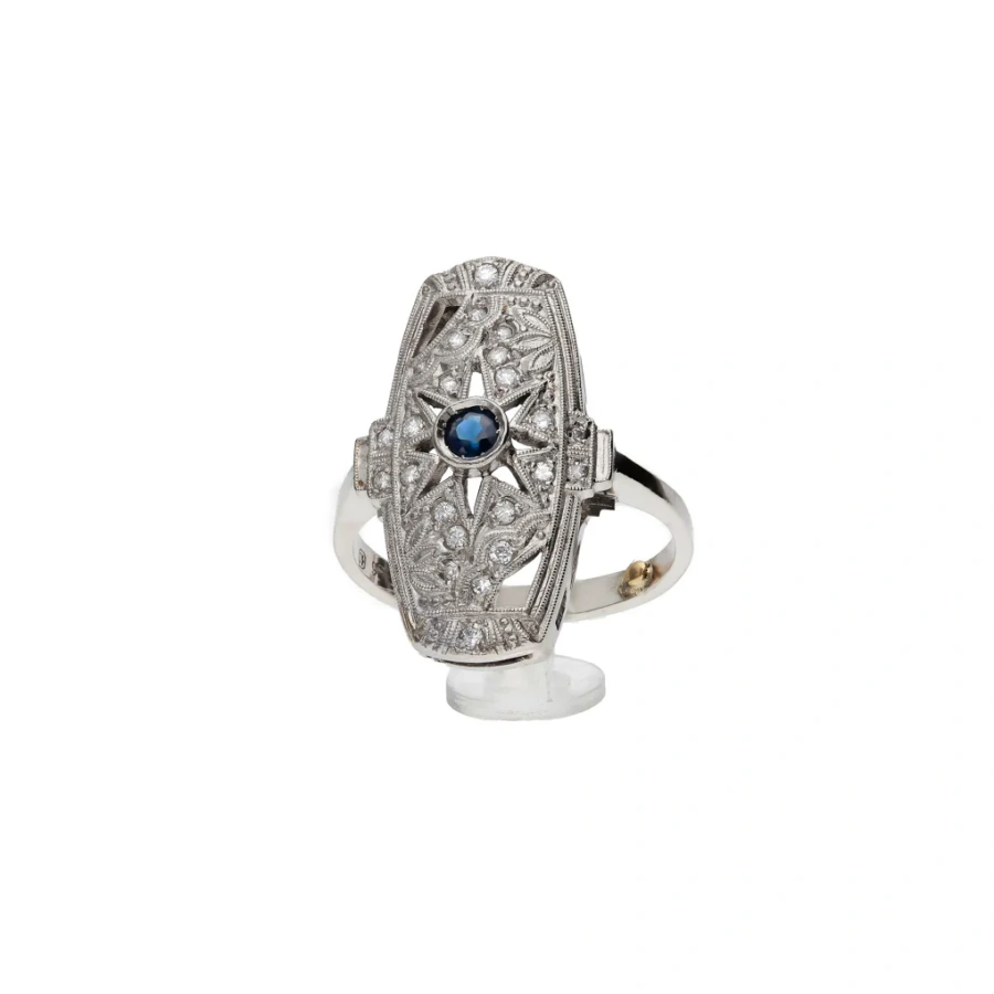 Ring aus 950 Platin mit Farbstein und Diamanten