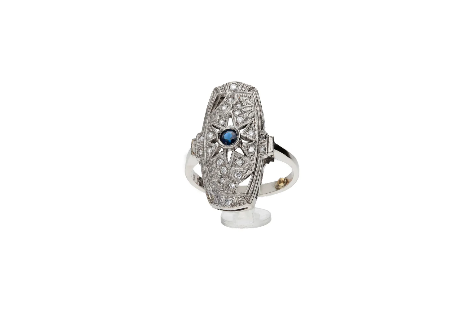 Ring aus 950 Platin mit Farbstein und Diamanten